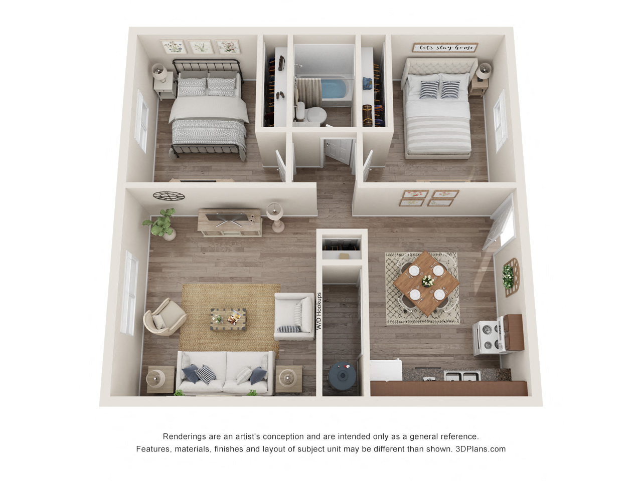 Floor plan for 2 beds, 1 bath, 785 sqft